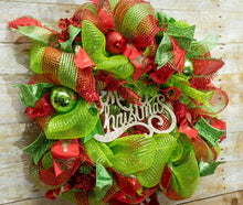Load image into Gallery viewer, Red, Green, and Gold Merry Christmas wreath.jpg