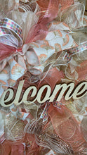 Load image into Gallery viewer, Peach, Cream, and Gold Welcome wreath .JPG