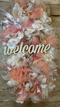 Load image into Gallery viewer, Peach, Cream, and Gold Welcome wreath .JPG