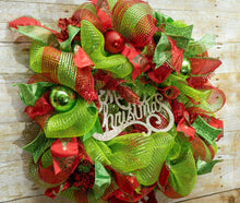 Load image into Gallery viewer, Red, Green, and Gold Merry Christmas wreath.jpg