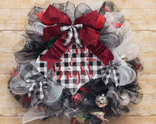 Load image into Gallery viewer, Christmas-wreath-Black- Red,-and-White-Merry-and-Bright -ts-wreaths