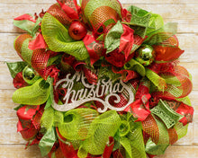 Load image into Gallery viewer, Red, Green, and Gold Merry Christmas wreath.jpg