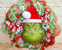 Load image into Gallery viewer,   Grinch inspired Christmas wreath.JPG