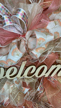 Load image into Gallery viewer, Peach, Cream, and Gold Welcome wreath .JPG
