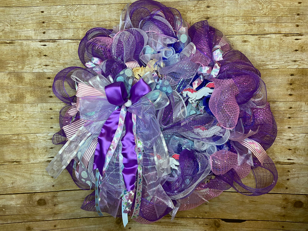 Purple, White And Pink Unicorn Wreath.JPG