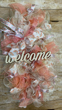 Load image into Gallery viewer, Peach, Cream, and Gold Welcome wreath .JPG
