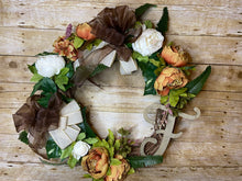 Load image into Gallery viewer, Grapevine Wreath With Brown And Cream Flowers.jpg
