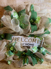 Load image into Gallery viewer, Welcome to our Home wreath- Green and Cream- Ready to Ship
