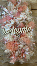 Load image into Gallery viewer, Peach, Cream, and Gold Welcome wreath .JPG
