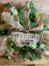 Load image into Gallery viewer, Welcome to our Home wreath- Green and Cream- Ready to Ship
