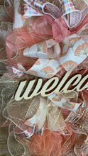 Load image into Gallery viewer, Peach, Cream, and Gold Welcome wreath .JPG
